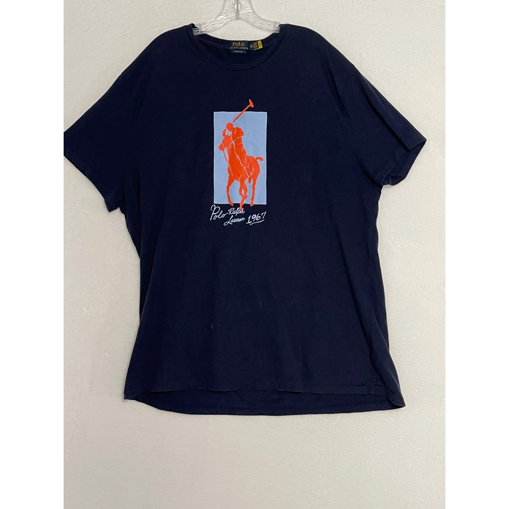 Polo Ralph Lauren Mens XXL Navy Blue Big Pony Graphic T-Shirt Cotton Preppy